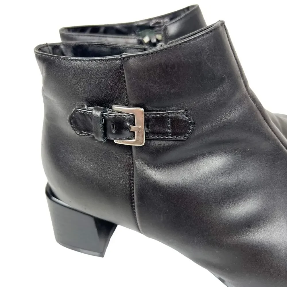 Vintage Ecco Black Leather Square Toe Ankle Boots Booties‎ Size 7